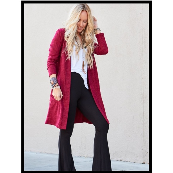 Zenana Outfitters Sweaters - Long Duster Cozy Cardigan with Pockets in Red